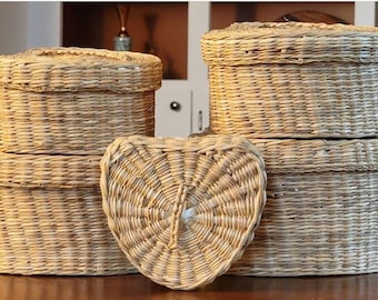 Rattan Wicker Baskets, Nesting Baskets, Heart Shaped, Nursery, Boho Decor