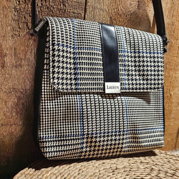 vintage Sac à main en tweed pied-de-poule Ralph Lauren