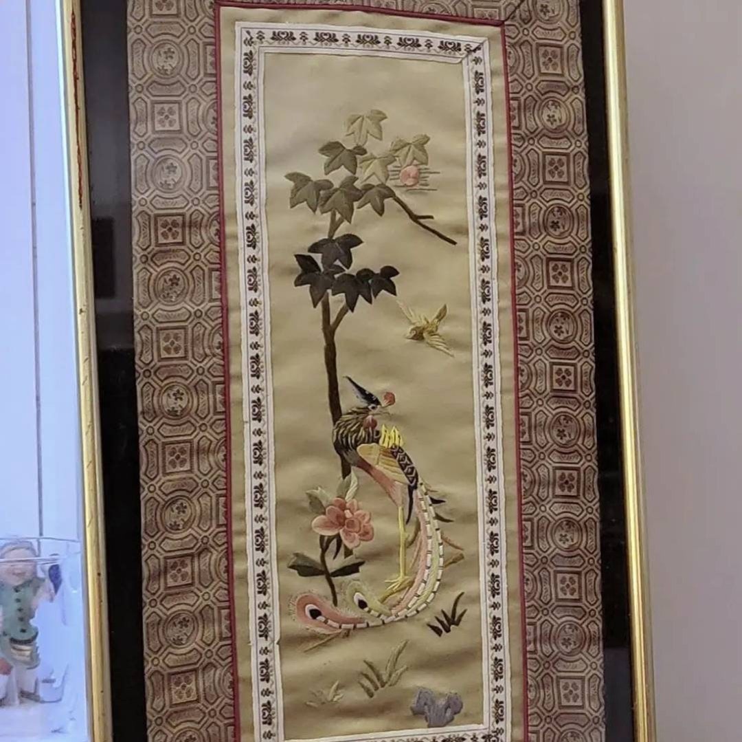 Vintage Asian Silk Embroidered Tapestry Etsy