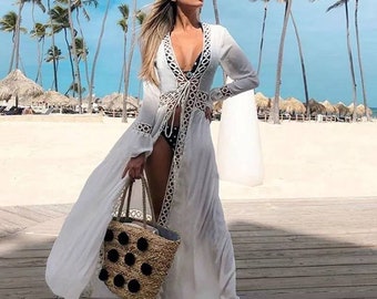 Off white cotton beach coverup kaftan Ibiza Marbella free size