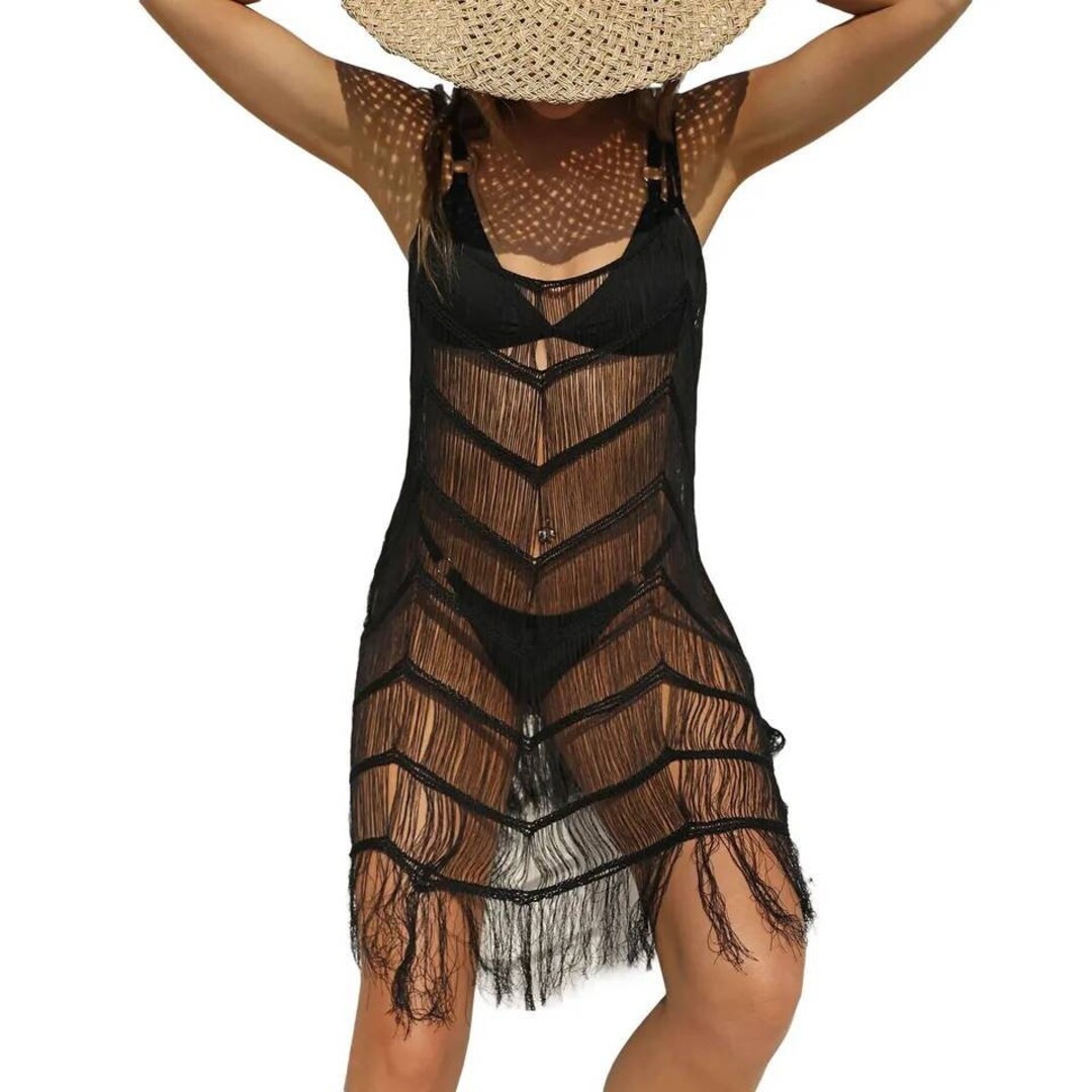 Black Beach Cover up Fringe Marbella Holiday Etsy
