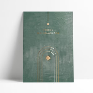 Postkarte Geometric Xmas »Frohe Weihnachten« grün / Goldprägung