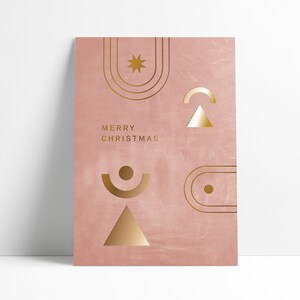 Postkarte Geometric Xmas »Merry Christmas« rosa / Goldprägung