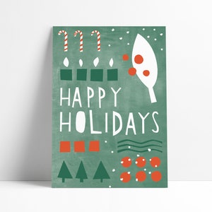 Carte postale « Happy Holidays » vert