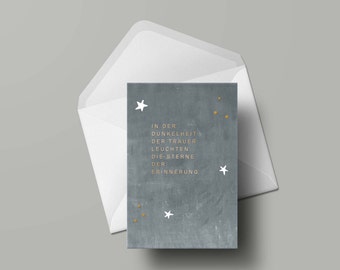 Folded card mourning card stars, with envelope