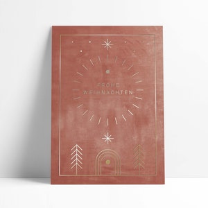 Postkarte Geometric Xmas »Frohe Weihnachten« rot / Goldprägung