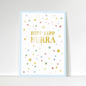 Postkarte »Hipp Hipp Hurra« // bunt /gold