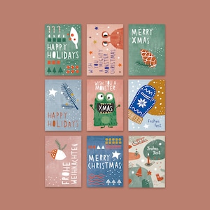 9 Postkarten Weihnachten - Weihnachtspostkarten-Set
