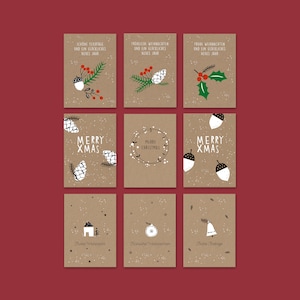 9 Postkarten Weihnachten - Weihnachtspostkarten-Set Kraftkarton