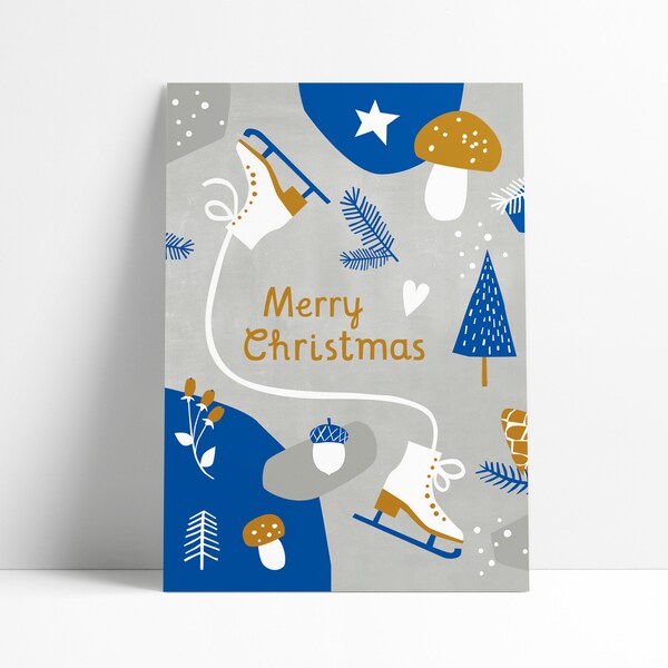 Postkarte »Merry Christmas« Schlittschuhe