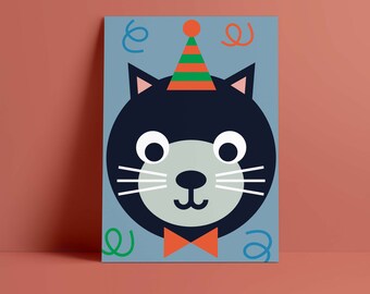 Postkarte "Funny Faces" Partykatze