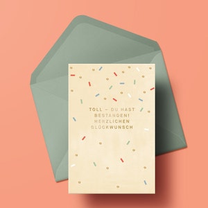 Vouwkaart »Geweldig – je bent geslaagd! Gefeliciteerd« met een gekleurde envelop