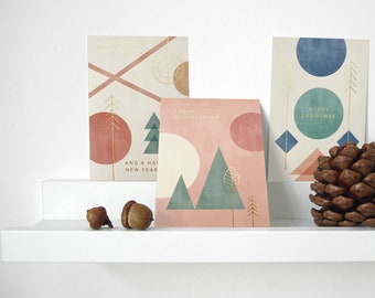 Set di cartoline »Geometric Xmas« in rilievo dorato