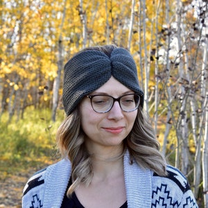 READY to SHIP Knit Headband, Cinched Ear Warmer, Wide, Turban, Head wrap, Handcrafted, Modern Gift, Messy Bun, Retro, Vegan, The KNOX