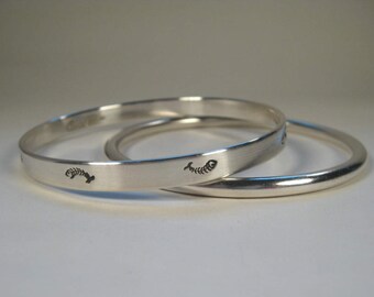 Fish Bracelet - Hand-Stamped Sterling Silver Boney Fish Bracelet -  Handmade in Maine