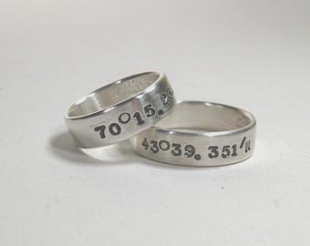 Latitude Longitude Sterling silver ring – Personalized Coordinate Jewelry