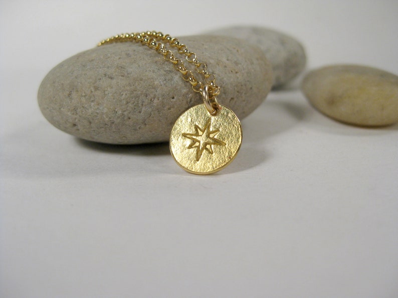 22k Gold Small Compass on Gold Filled Chain image 3