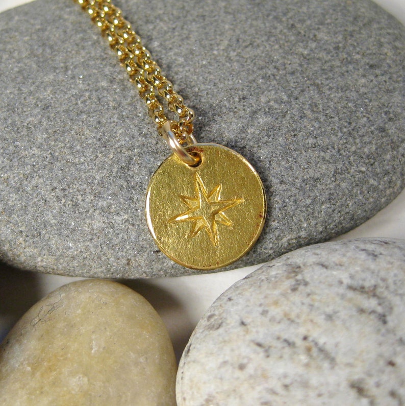 22k Gold Small Compass on Gold Filled Chain image 1