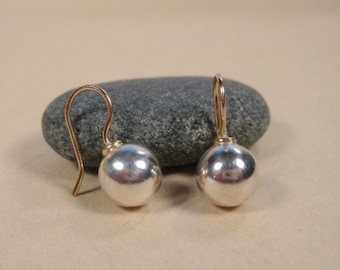 Sterling Silver Sphere Earrings with 18k Gold Dots and 14k Gold Earwires