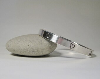 Heart Bracelet  -  Hand-Stamped Sterling Silver Heart Bangle Bracelet  -  Made by Hand in Maine