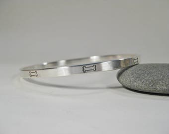 Dog Bone Bracelet -  Sterling Silver Bangle - Handmade Hand-Stamped Dog Bone Bangle