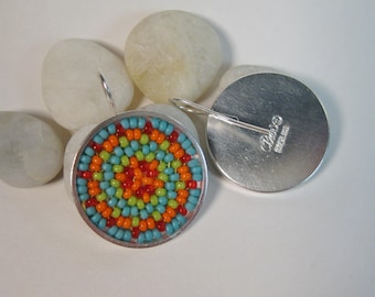 Woven Seed Bead Mandala Earrings
