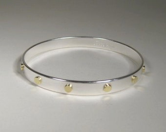 Silver Bangle Bracelet - Sterling Silver Bangle with 18k Gold Dots - Gemstone Jewelry Handmade in Maine
