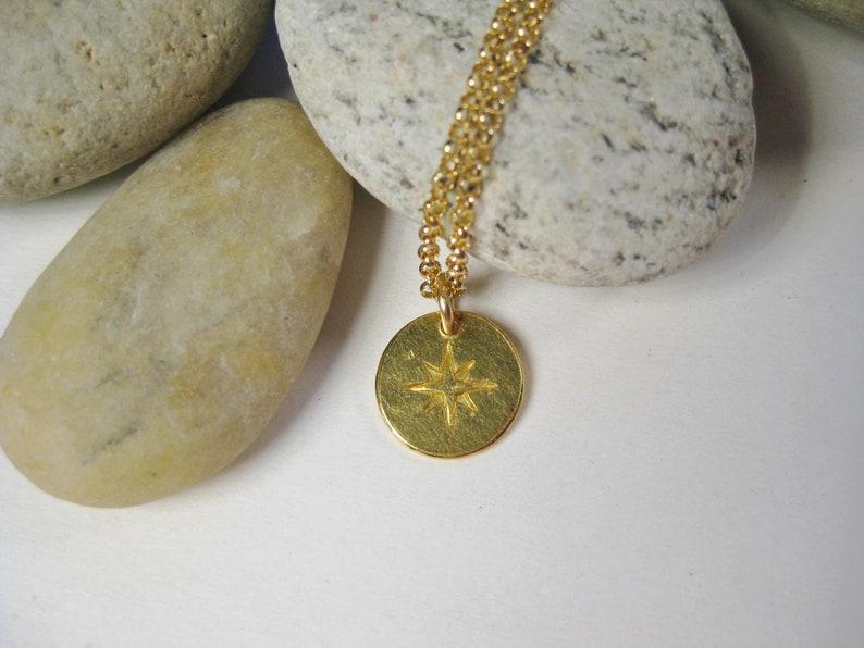 22k Gold Small Compass on Gold Filled Chain image 2