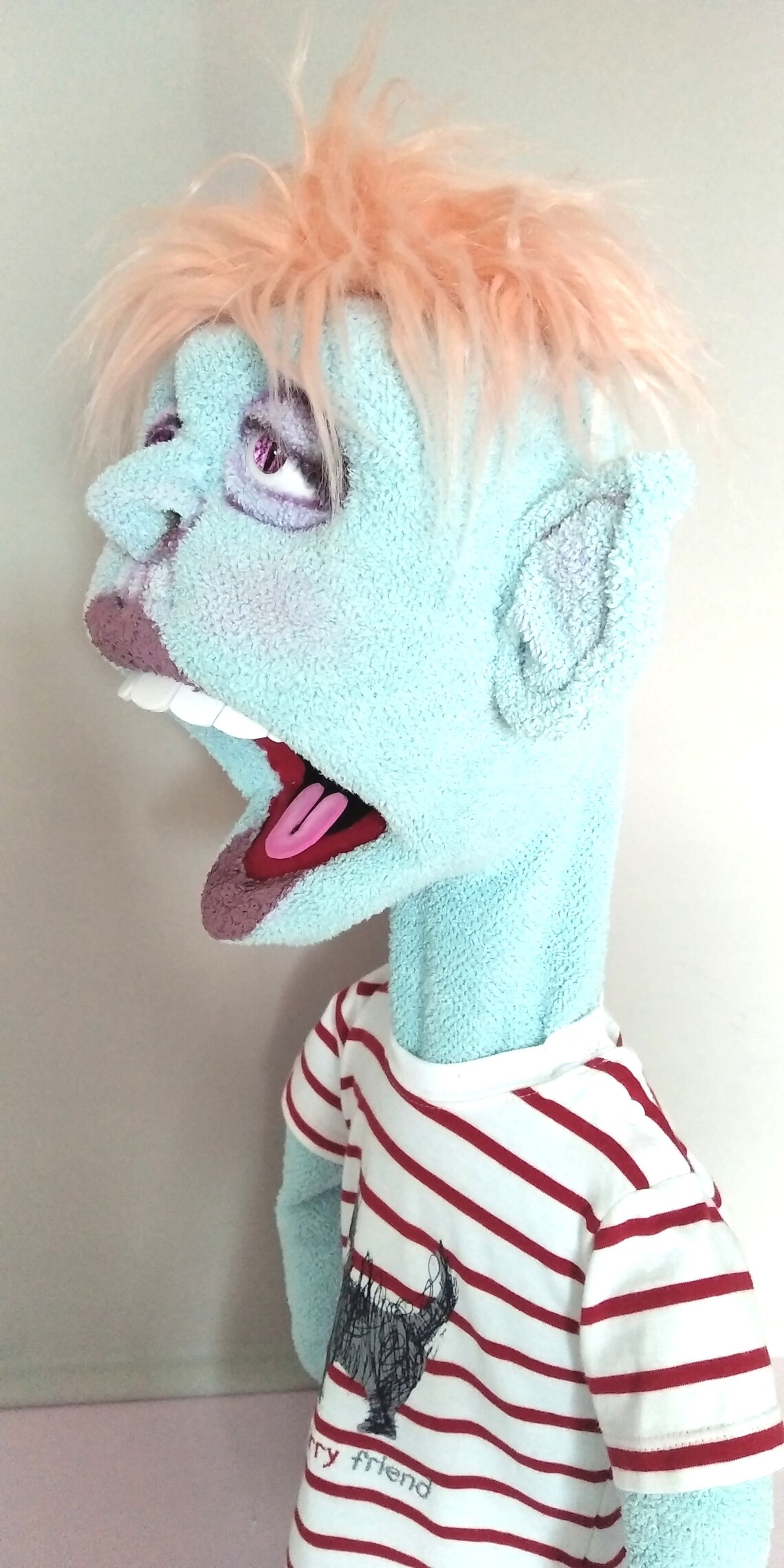This Hand Puppet Guy Has a Blue Skin and Orange Hair. A Etsy