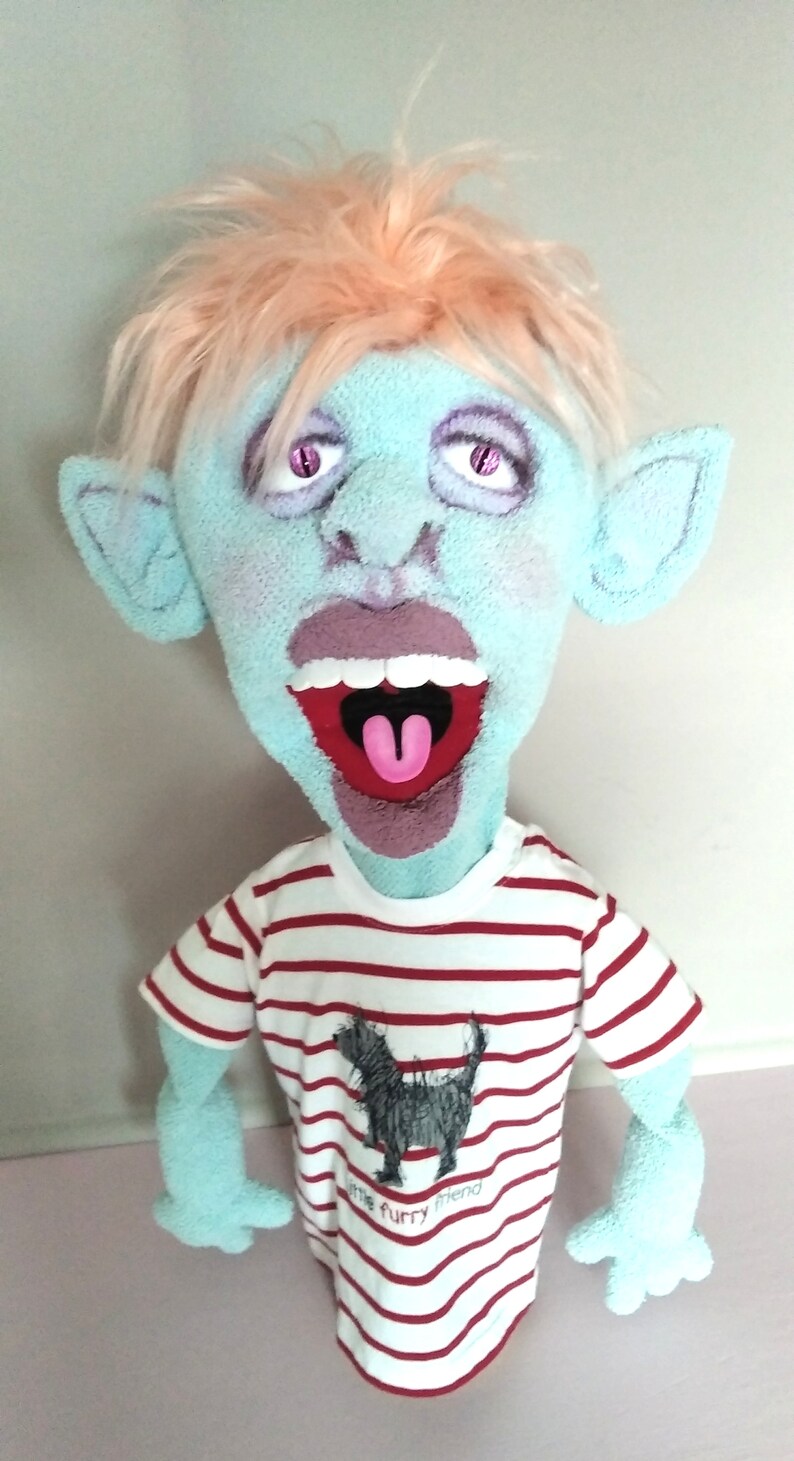 This Hand Puppet Guy Has a Blue Skin and Orange Hair. A Etsy