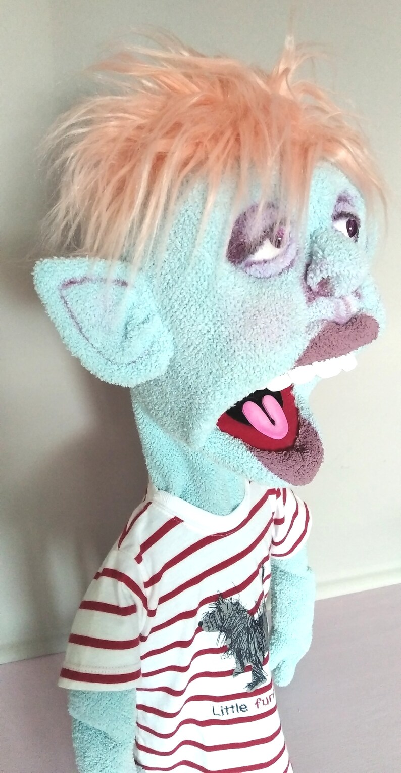 This Hand Puppet Guy Has a Blue Skin and Orange Hair. A Etsy
