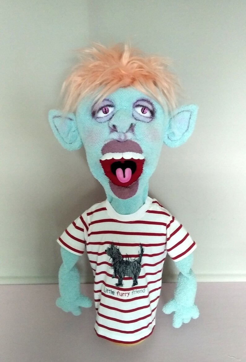 This Hand Puppet Guy Has a Blue Skin and Orange Hair. A Etsy