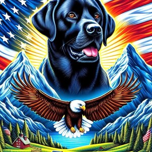 Labrador Retriever House Flags Blk Patriotic II DCR