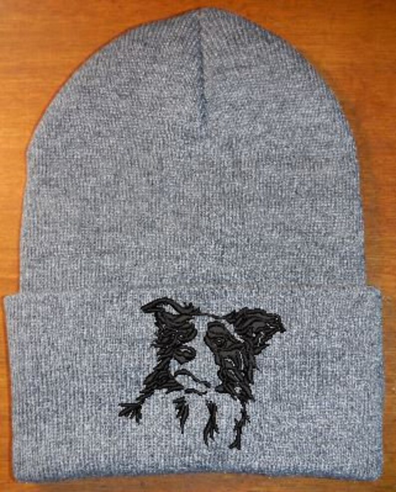 Border Collie Embroidered Knit Hats Grey/Black