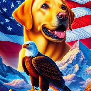 Labrador Retriever House Flags Yel Patriotic II DCR