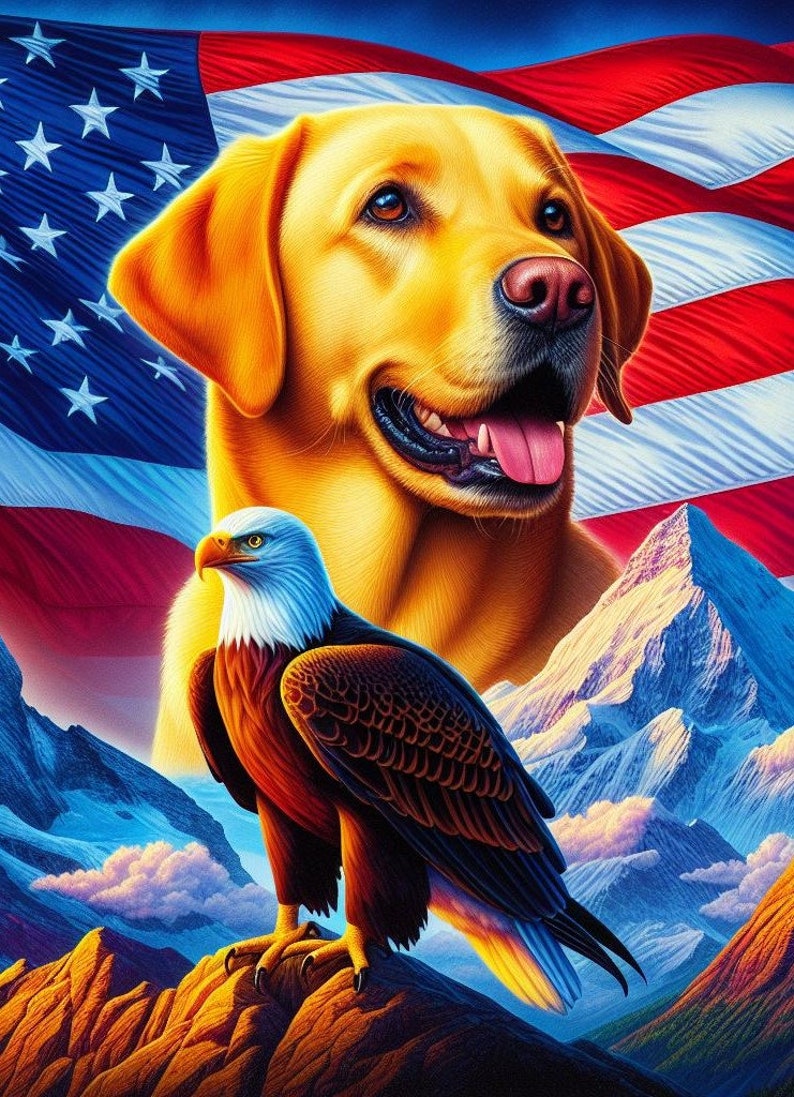 Labrador Retriever House Flags Yel Patriotic II DCR