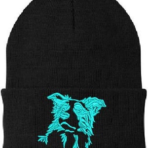Border Collie Embroidered Knit Hats Black/Aqua