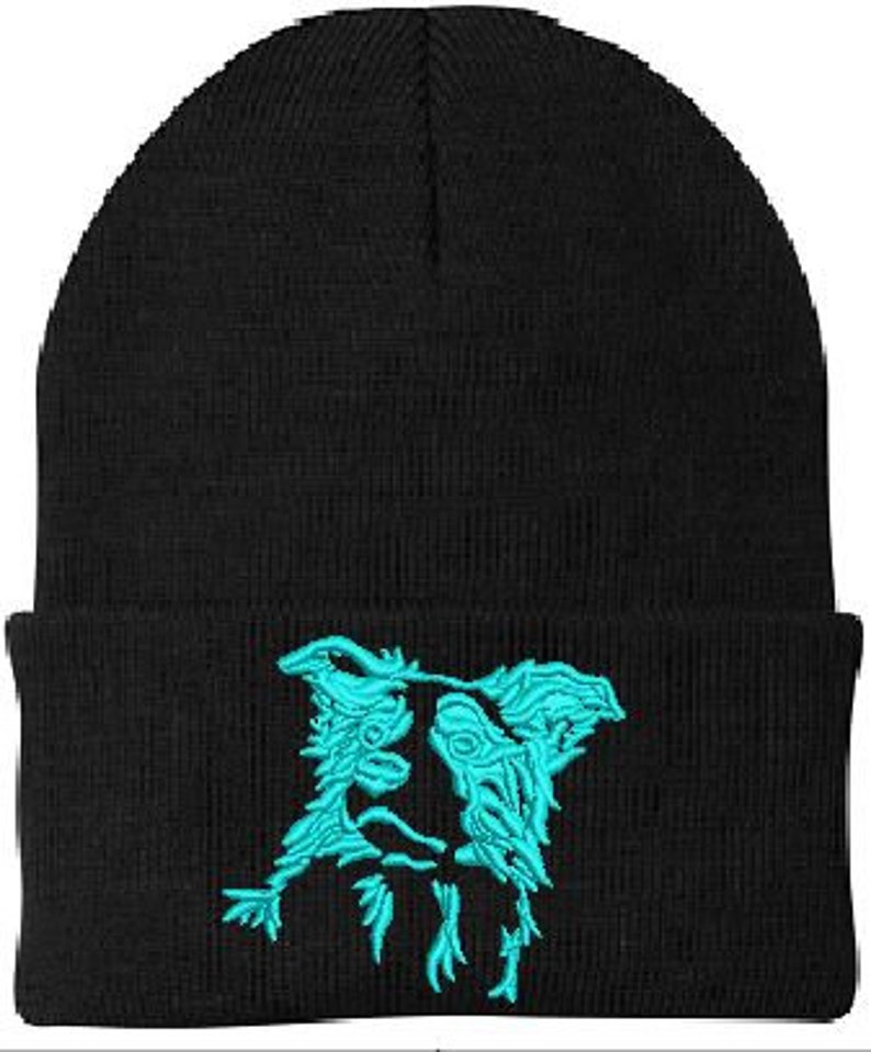 Border Collie Embroidered Knit Hats Black/Aqua