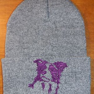 Border Collie Embroidered Knit Hats Grey/Purple