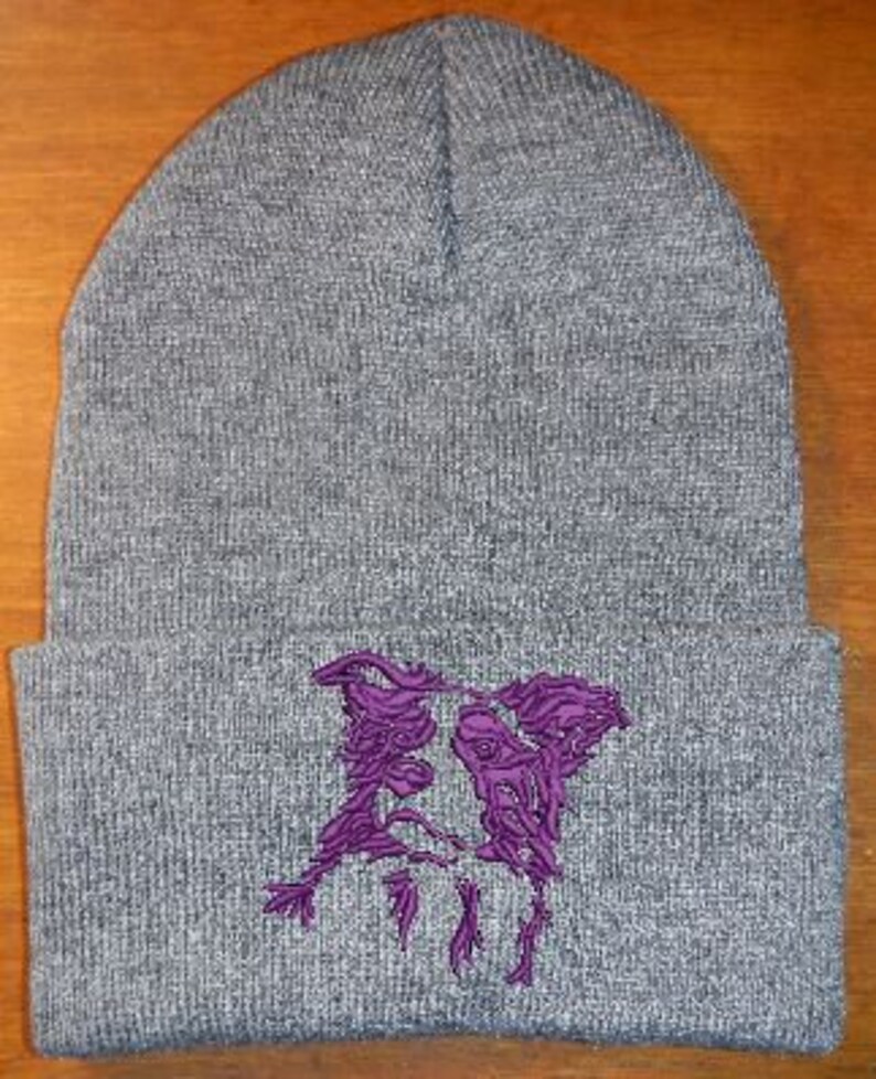 Border Collie Embroidered Knit Hats Grey/Purple