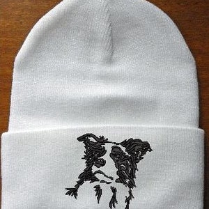 Border Collie Embroidered Knit Hats White/Black