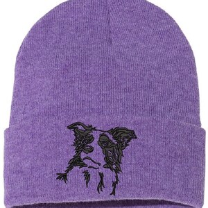 Border Collie Embroidered Knit Hats Purple/Black