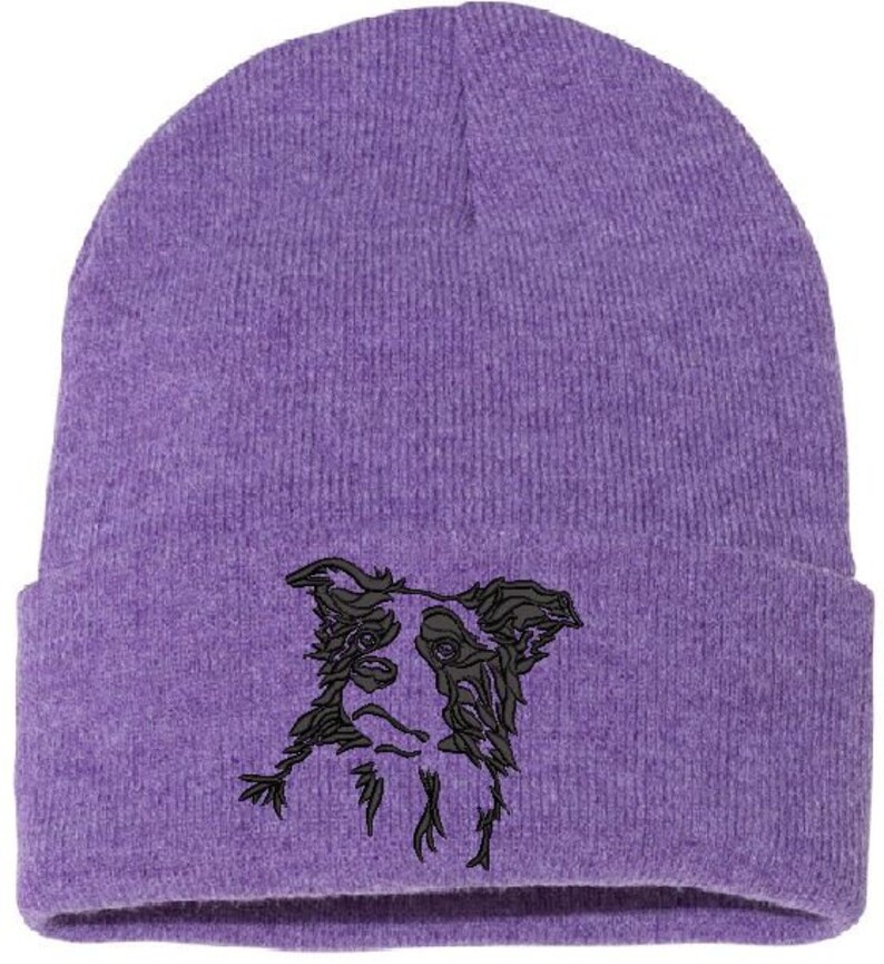 Border Collie Embroidered Knit Hats Purple/Black