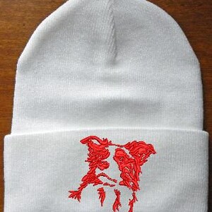 Border Collie Embroidered Knit Hats White/Red