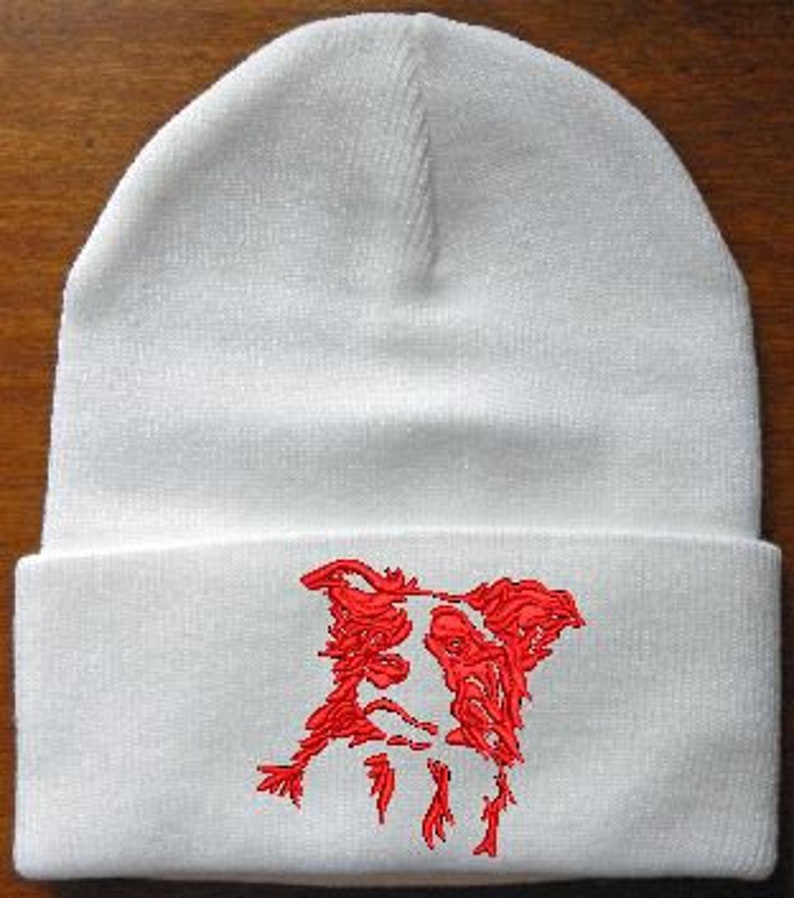 Border Collie Embroidered Knit Hats White/Red