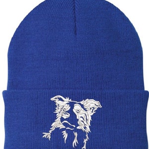 Border Collie Embroidered Knit Hats Royal Blue/White