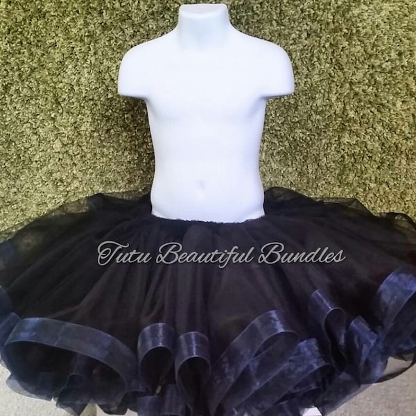 Junior's/Teen/Women Black Tutu with Navy Blue Ribbon Trim