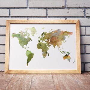 Wereld kaart kunst aan de muur, aquarel kaart