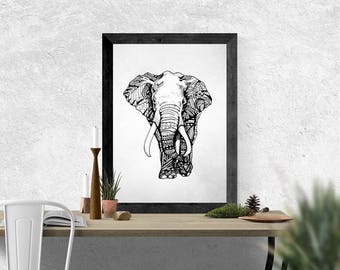 pen and ink elephant etsy