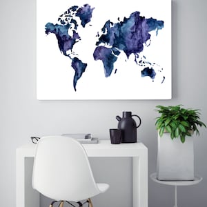 World map wall art / Watercolor World Map / Map home decor